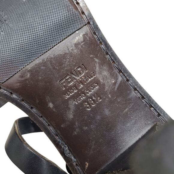 Fendi Sandali Vachetta Caffe Heeled Brown Leather Sandals - Size 38.5 - Picture 2 of 6